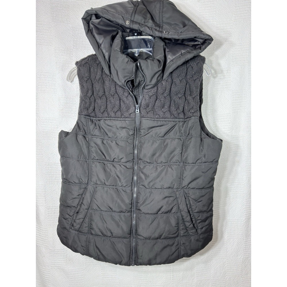 Aeropostale Vest Womens‎ XL Gray Quilted Full Zip Hooded Pockets
